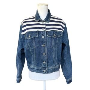 Vintage Area Code Denim Jacket Womens Small Nautical Anchor Striped USA Made 90s